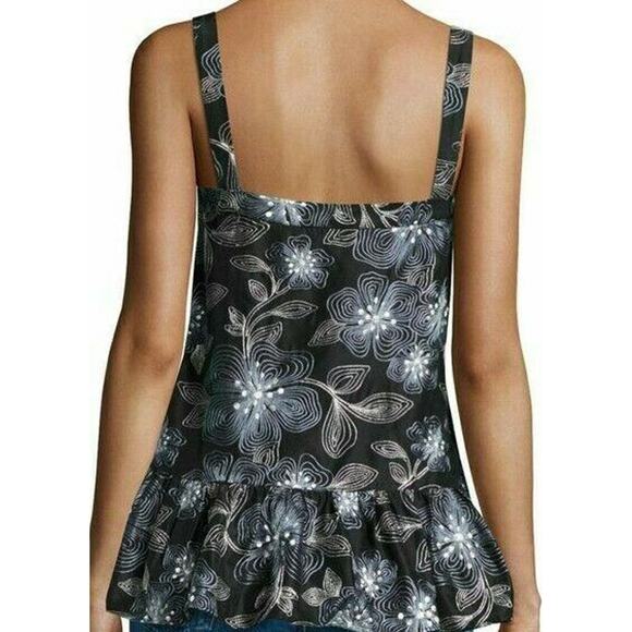 NEW‎ $595 CO Blouse Top 100% Silk Embroidered Top Floral Ruffle Size Medium - Picture 2 of 10